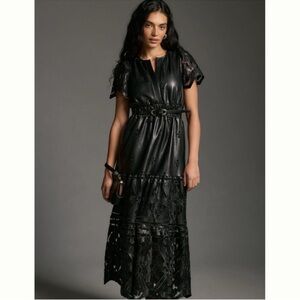 Anthropologie The Somerset Maxi Dress: Faux Leather Embroidered Edition